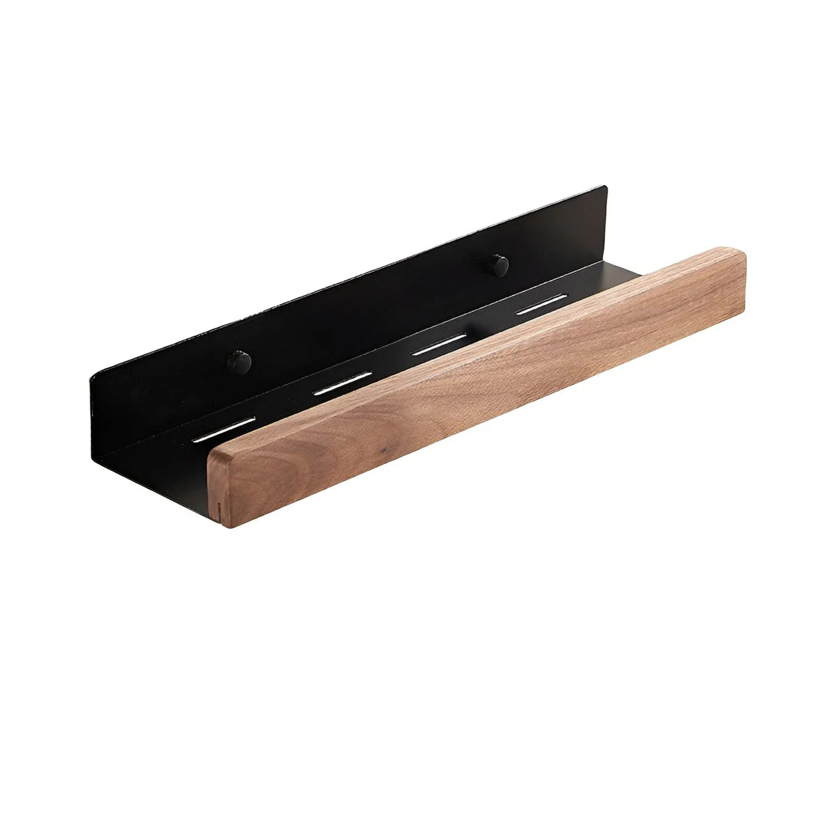 Walnut Bathroom Shelf, Wall-Mounted Wood & Metal Shelf