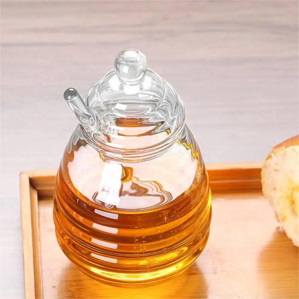 Beehive Glass Honey Pot, Honey Jar with Dipper