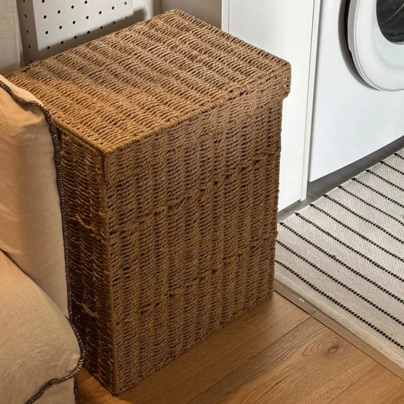 Rattan Laundry Hamper, Woven Basket with Lid