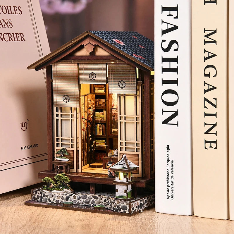 DIY Book Nook Kit, Japanese Moss Lamp Garden Bookshelf Insert