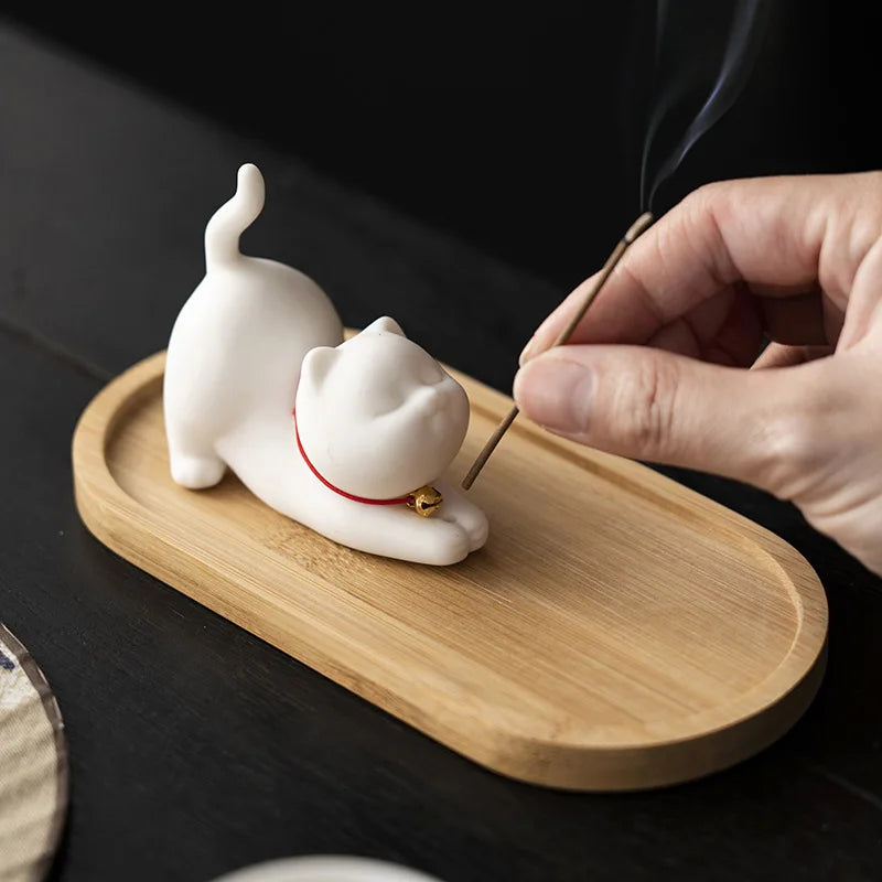 Ceramic Cat Incense Holder, Minimalist Incense Stick Burner