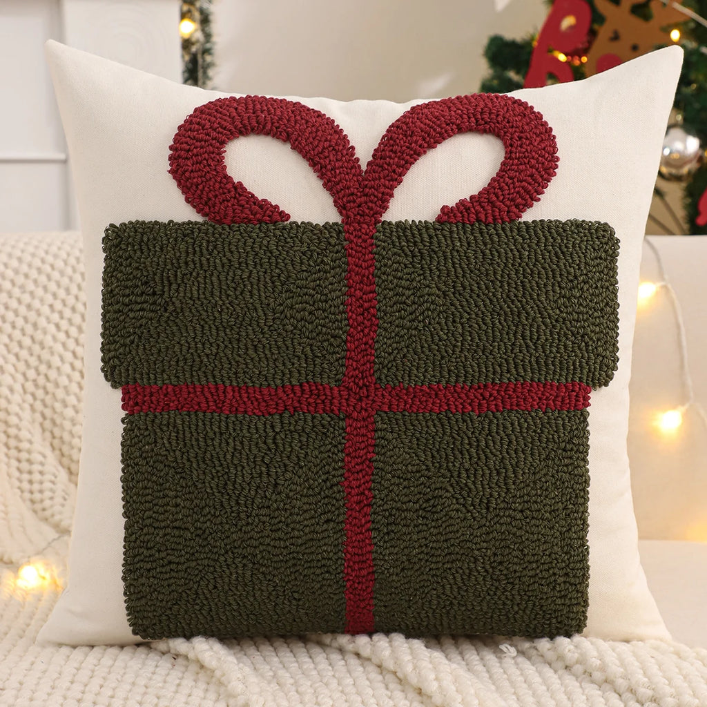 Tufted Christmas Pillow Cover, Bow, Tree or Gift Design