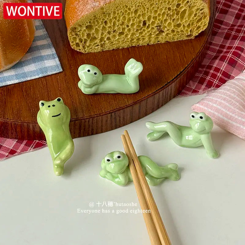 Frog Chopstick Rest, Cute Ceramic Spoon & Utensil Rest