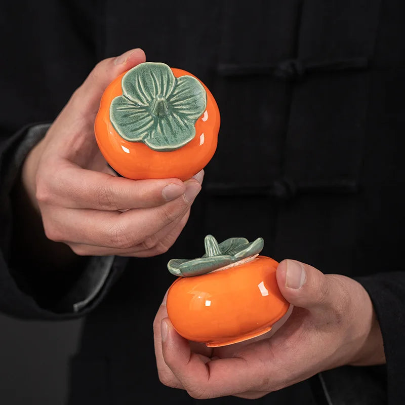 Persimmon Ceramic Jar, Lidded Candy & Tea Canister