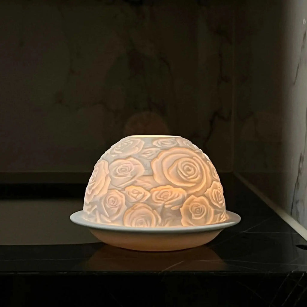 Porcelain Flower Dome Lamp, Embossed Tealight Night Light