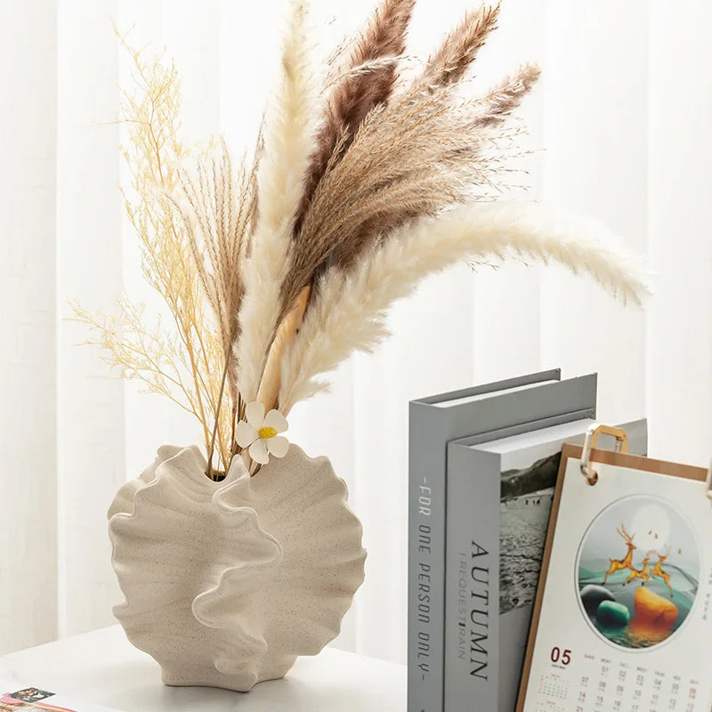 Wavy Ceramic Vase, Sculptural Petal Bud Vase