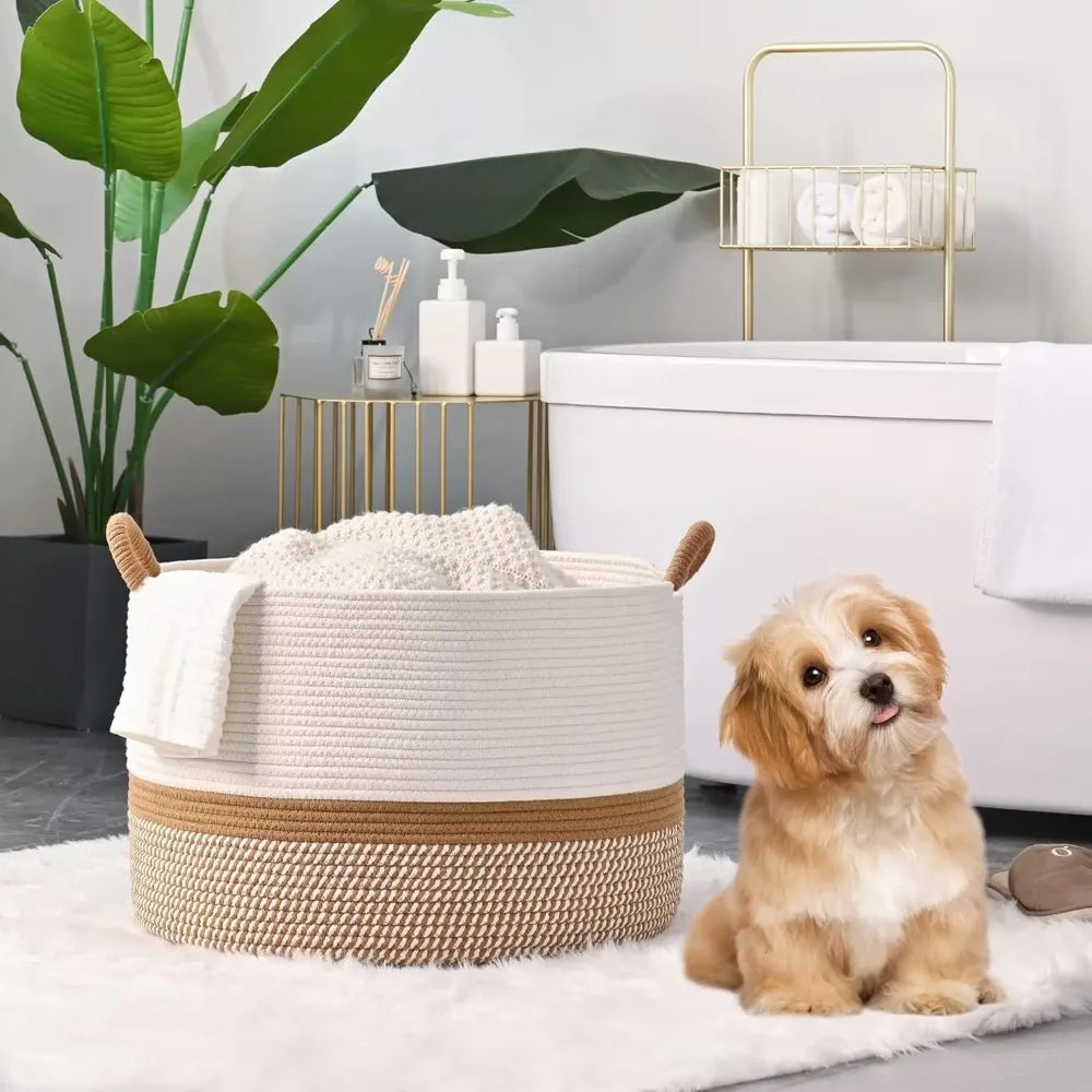 Large Woven Cotton Rope Blanket Basket product photo 3