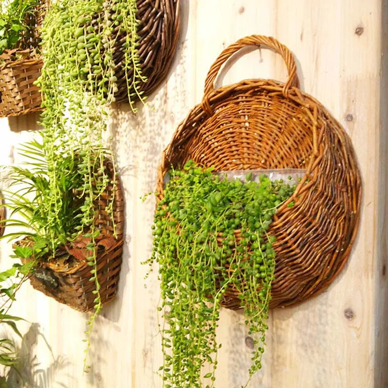 Rattan wall hanging flower basket