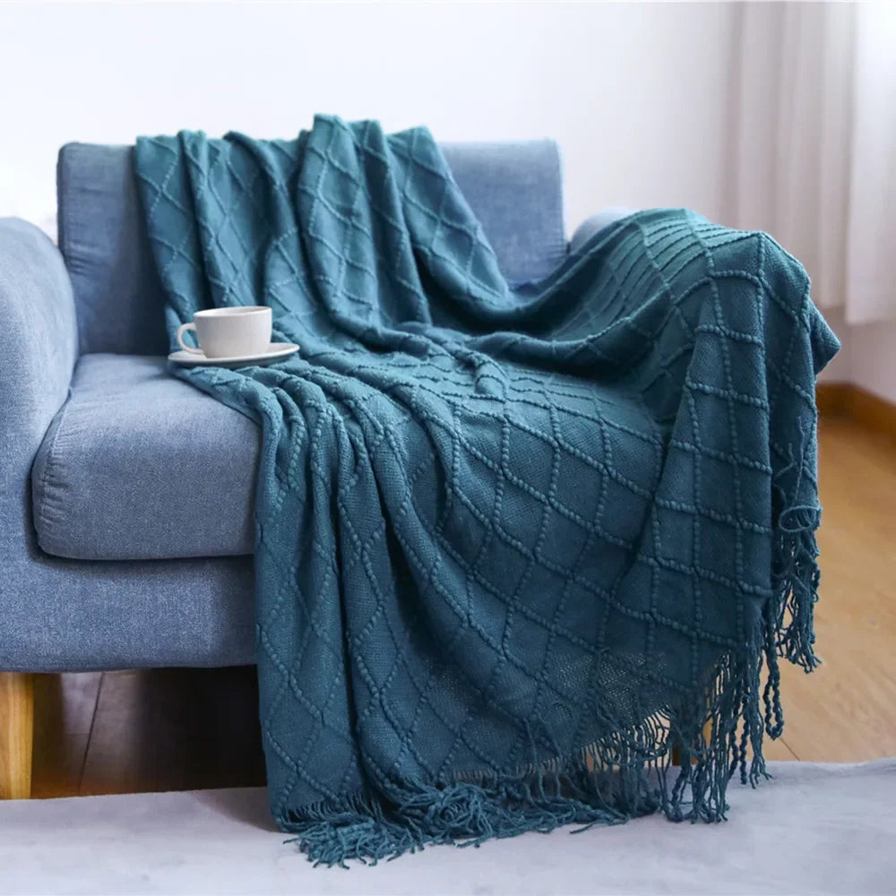 Textured Knit Tassel Throw Blanket product photo 2