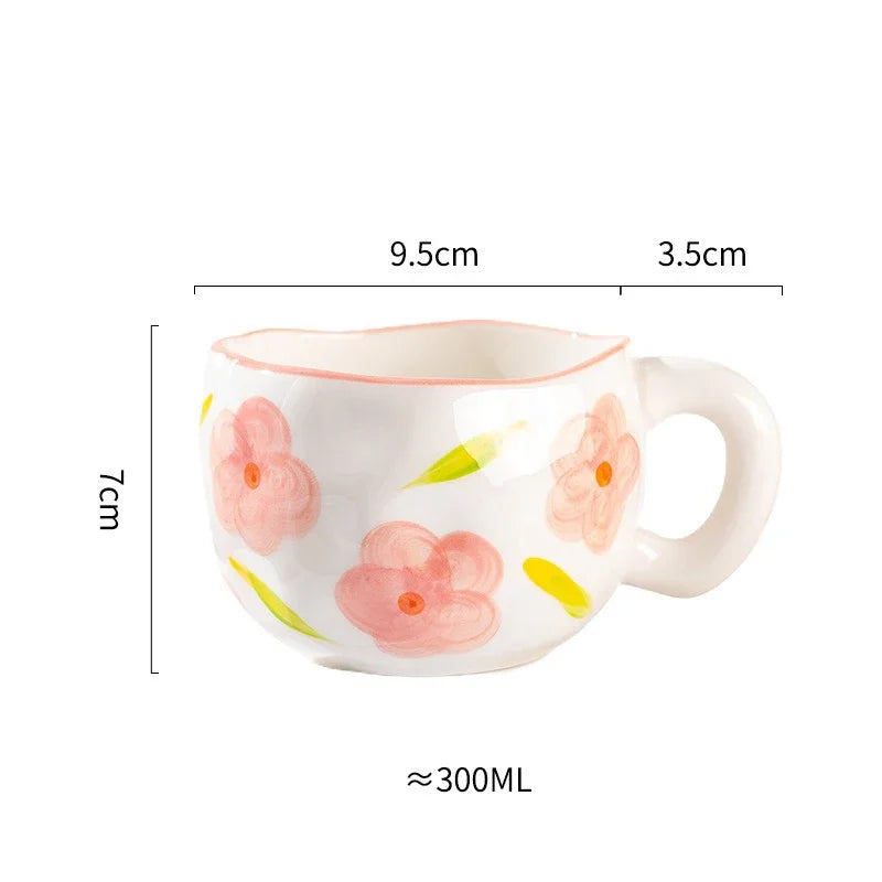 Hand-Painted Ceramic Mug, Cute Irregular Flower Coffee Mug