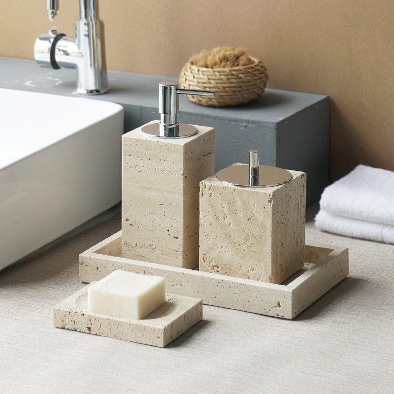 Travertine Soap Dispenser, Natural Stone Pump Bottle