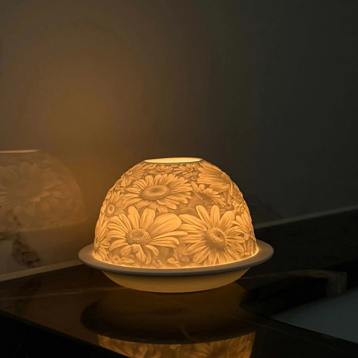 Porcelain Flower Dome Lamp, Embossed Tealight Night Light
