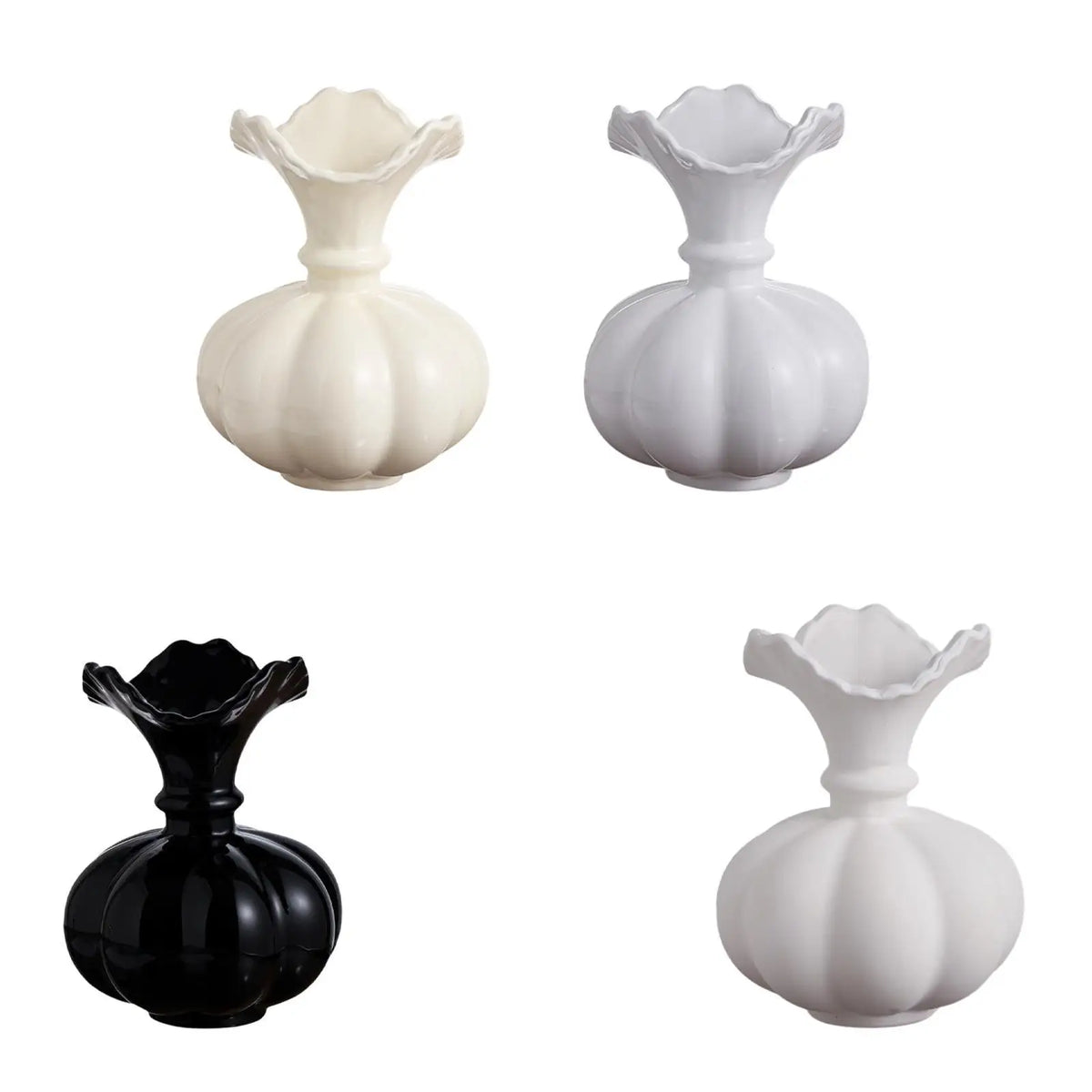 Ceramic Pumpkin Vase, Ruffled Neck Bud Vase
