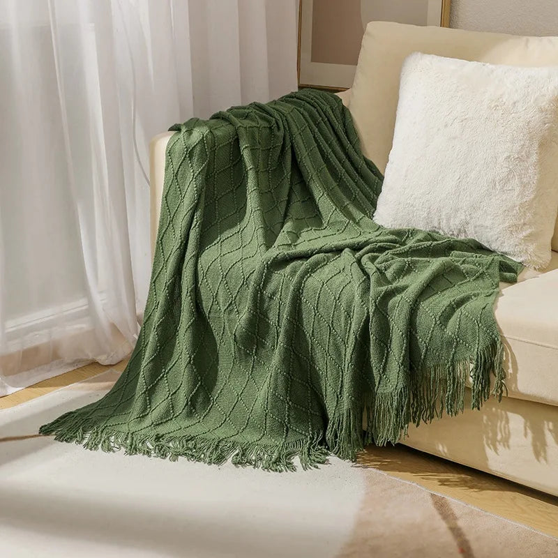 Textured Knit Tassel Throw Blanket product photo 1
