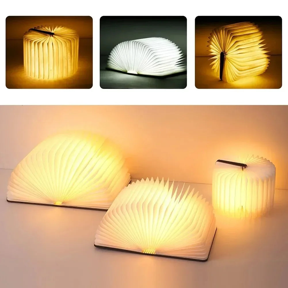 Folding Book Lamp, Wooden Cover LED Page Light