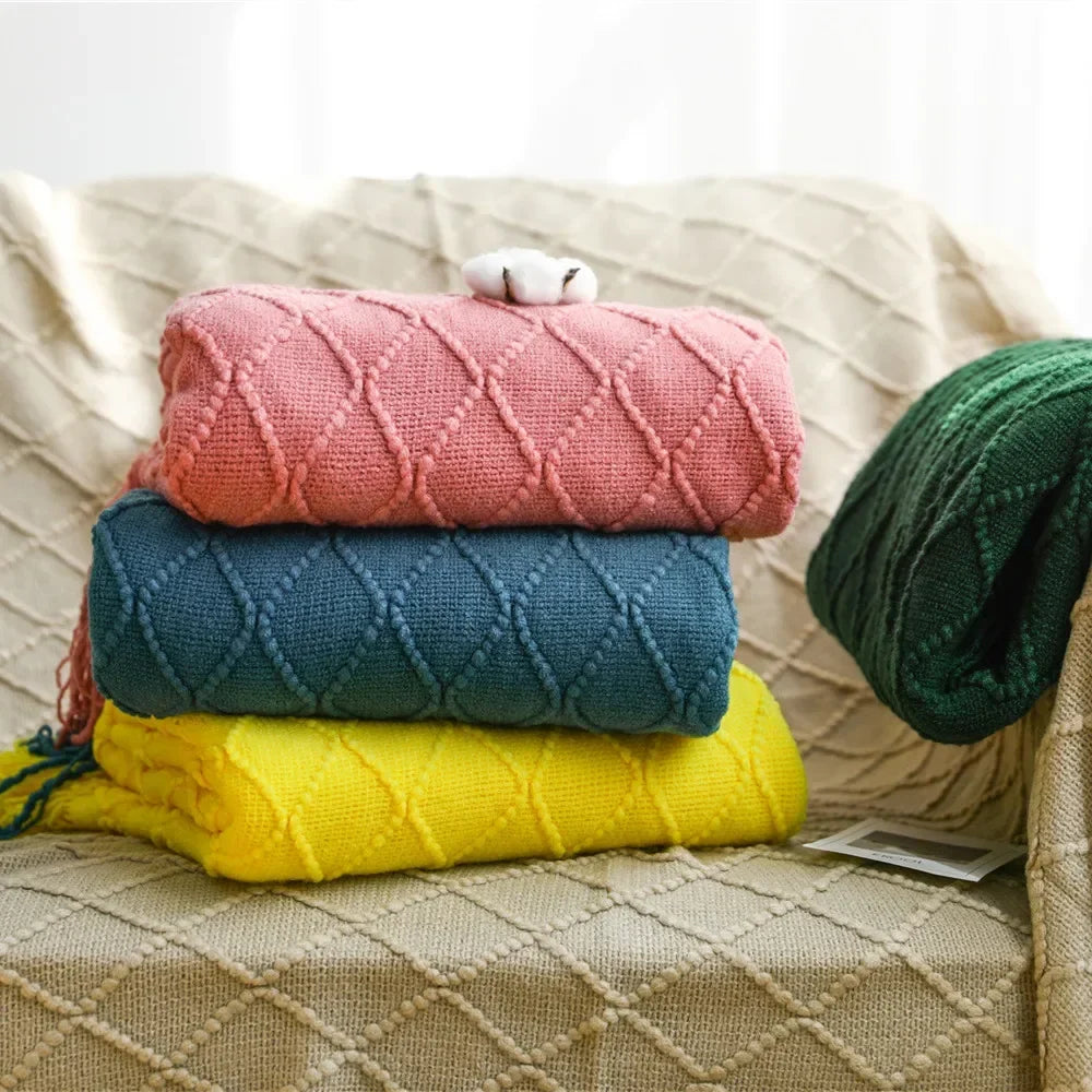 Textured Knit Tassel Throw Blanket product photo 3