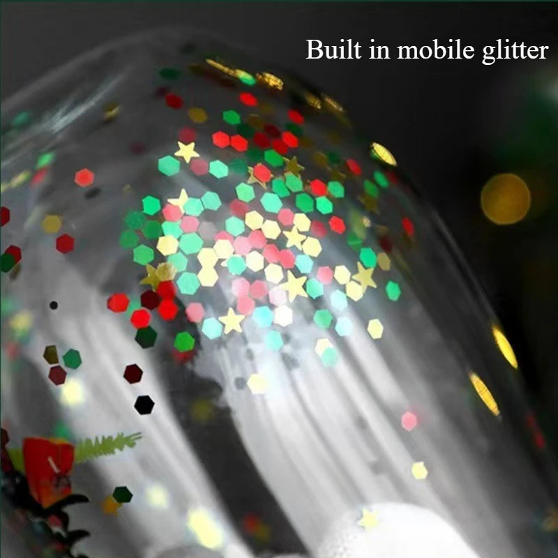 Christmas Glitter Glass Cup, Double Wall Snow Globe Mug (300ml)