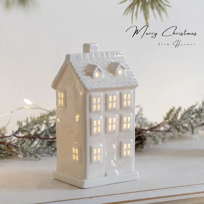 Light Up Ceramic House, LED Christmas Village Decor