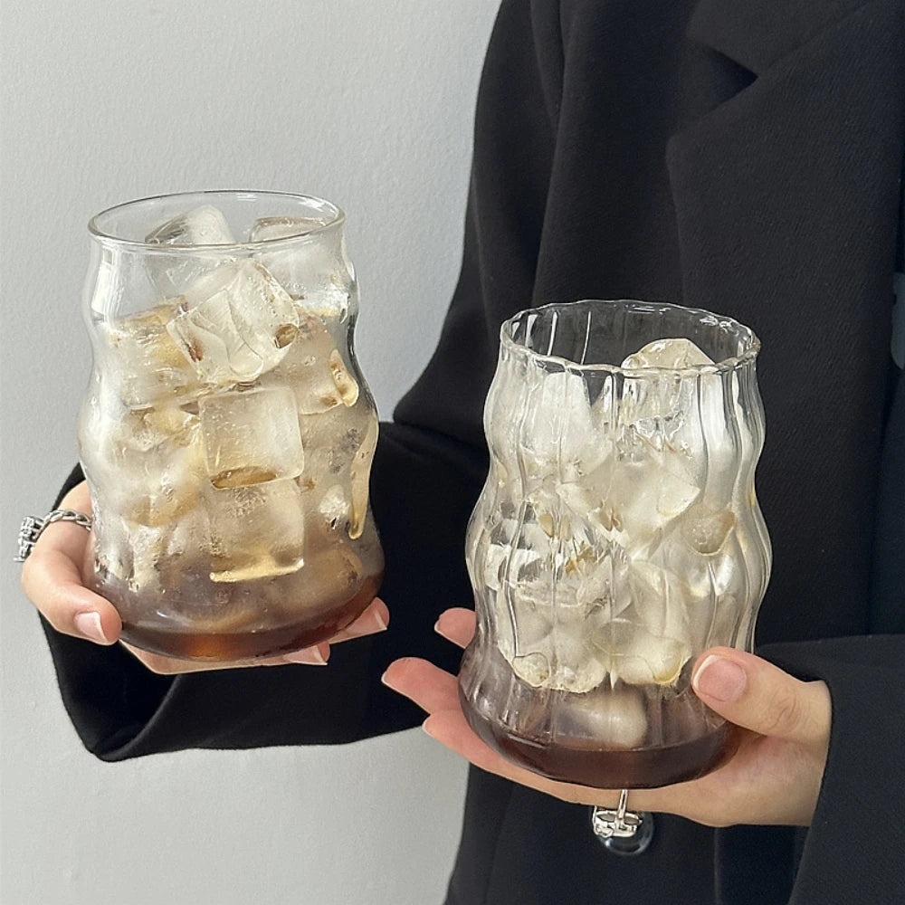 Wavy Ripple Drinking Glass, 18 oz Iced Coffee Cup