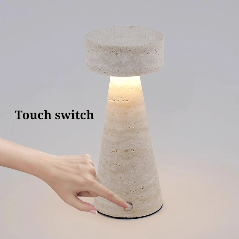 Travertine Table Lamp, Cordless Rechargeable Stone Lamp