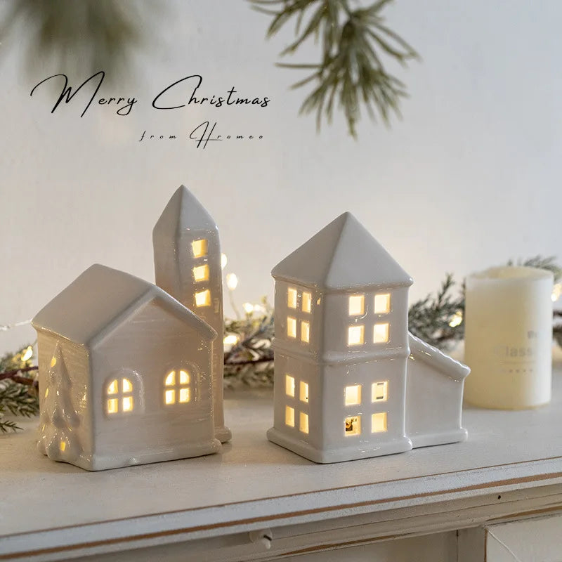 Light Up Ceramic House, LED Christmas Village Decor
