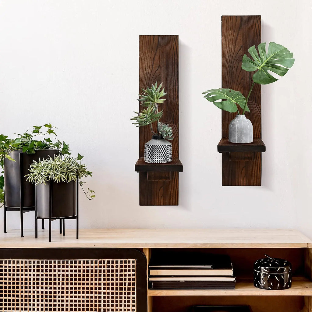 Wooden Candle Sconces, Rustic Wall Pillar Holders (Set of 2)