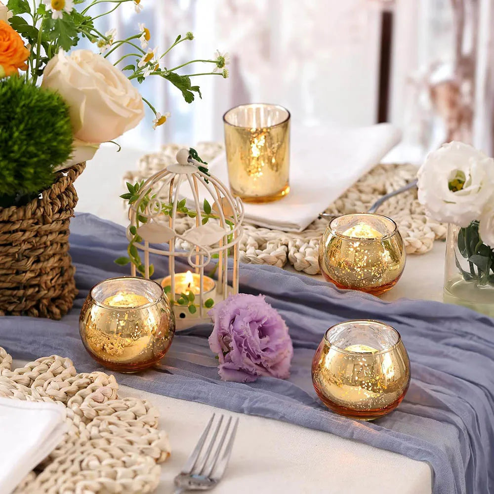 Mercury Glass Votive Holders, Gold Speckled Tealight Cups