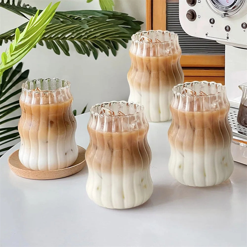 Wavy Ripple Drinking Glass, 18 oz Iced Coffee Cup