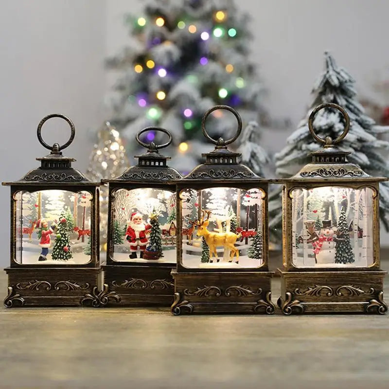 Swirling Snow Globe Lantern, Lighted Christmas Scene