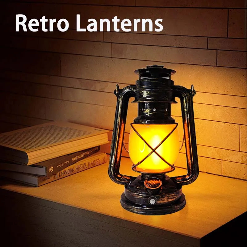 Vintage Rechargeable Lantern, Flickering Flame LED Hurricane Lamp