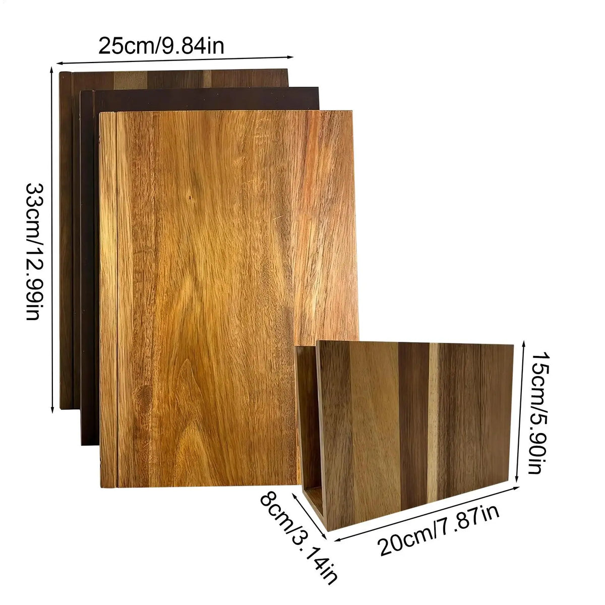 Book Cutting Boards, Acacia Wood Set of 3 with Stand
