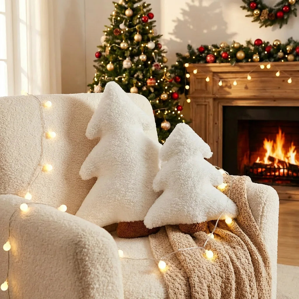 Christmas Tree Pillow, Plush Tree-Shaped Throw Cushion