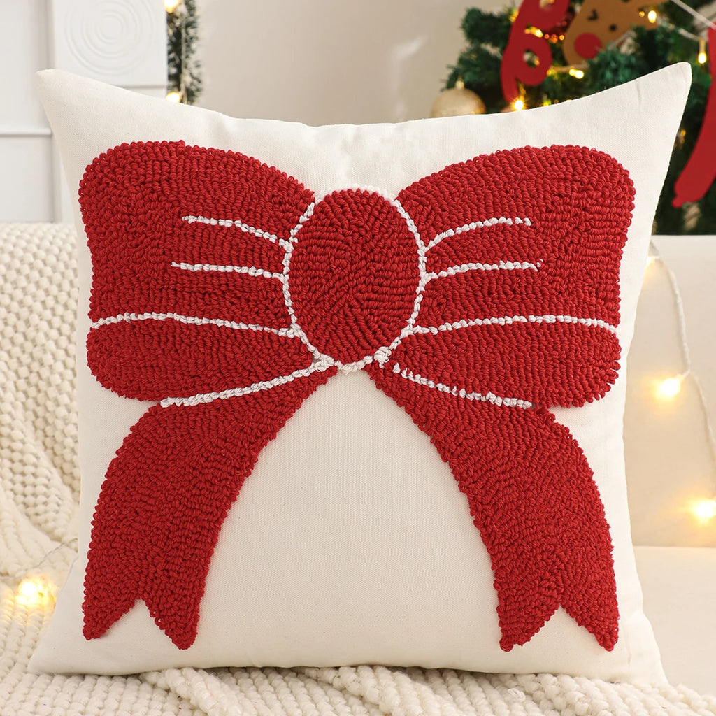 Tufted Christmas Pillow Cover, Bow, Tree or Gift Design