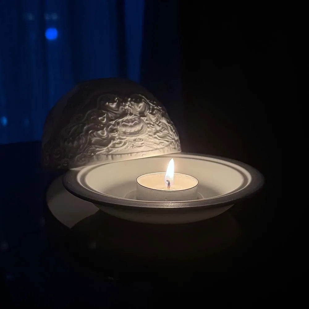 Porcelain Ghost Tealight Dome, Glowing Halloween Candle Lamp