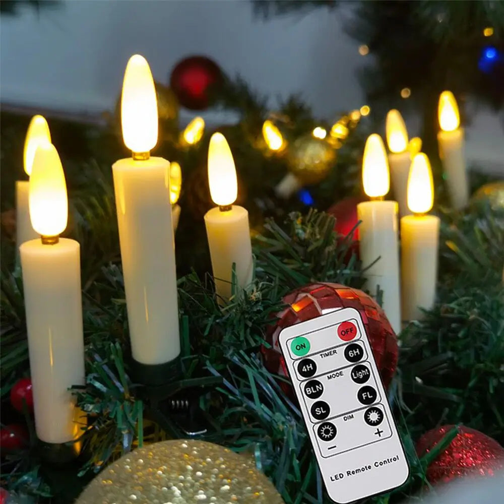 Clip-On Christmas Tree Candles, LED Taper Candles with Remote (10 Pack)