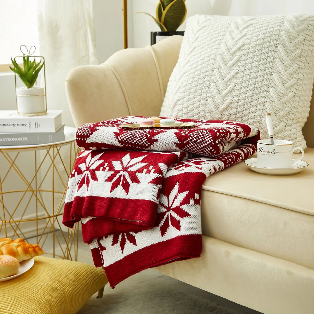 Nordic Knit Christmas Throw, Red Fair Isle Blanket