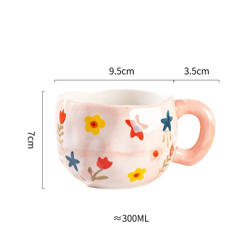 Hand-Painted Ceramic Mug, Cute Irregular Flower Coffee Mug