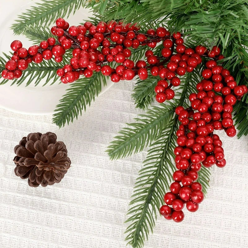 Red Holly Berry Stems, Faux Christmas Berry Picks