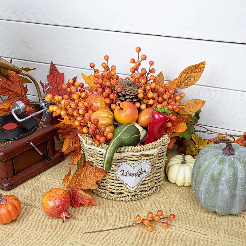 Faux Fall Berry Stems, Orange Bittersweet Picks (10 Pcs)
