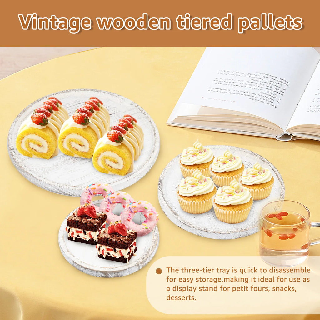 3-Tier Wooden Serving Stand, Farmhouse Dessert & Cupcake Tower