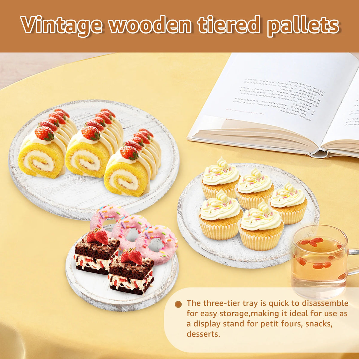 3-Tier Wooden Serving Stand, Farmhouse Dessert & Cupcake Tower
