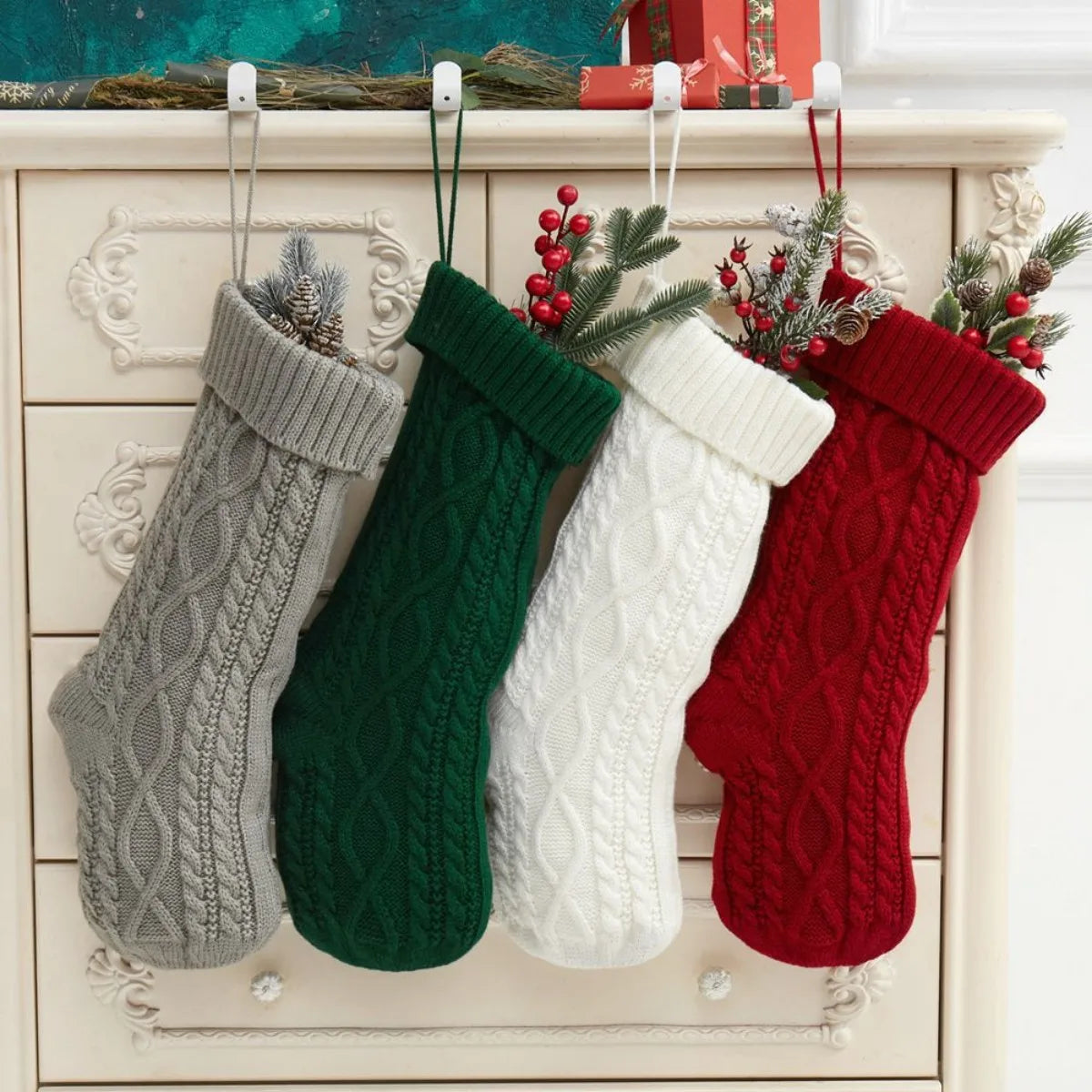 Cable Knit Christmas Stocking, Large Knitted Holiday Stocking
