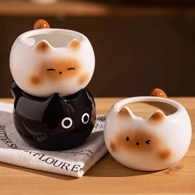 Cat Coffee Cup, Cute Ceramic Kitten Mug (210ml)
