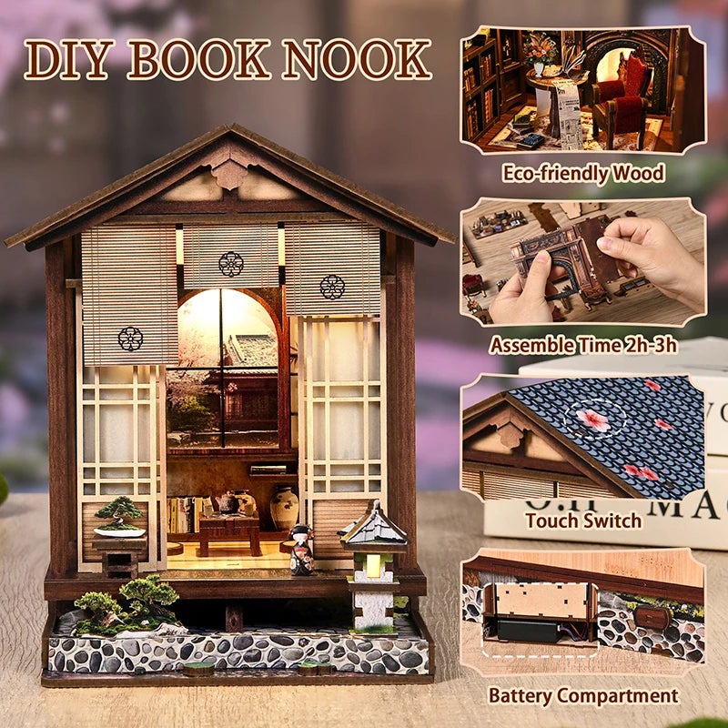 DIY Book Nook Kit, Japanese Moss Lamp Garden Bookshelf Insert