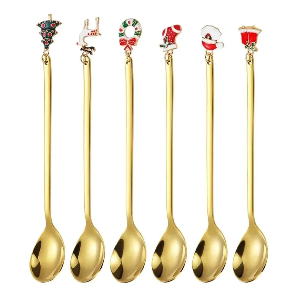Christmas Charm Spoons, Gold or Silver Set of 6