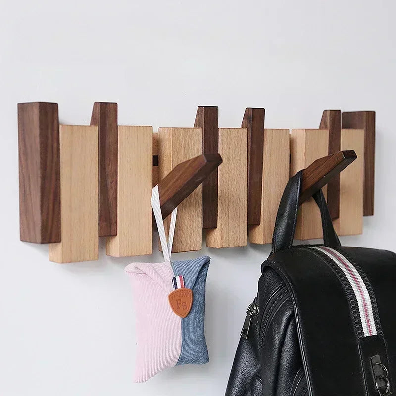 Piano Key Coat Rack, Solid Wood Flip-Down Wall Hooks