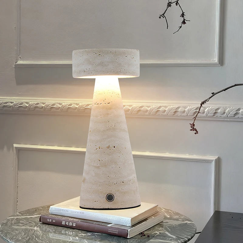 Travertine Table Lamp, Cordless Rechargeable Stone Lamp
