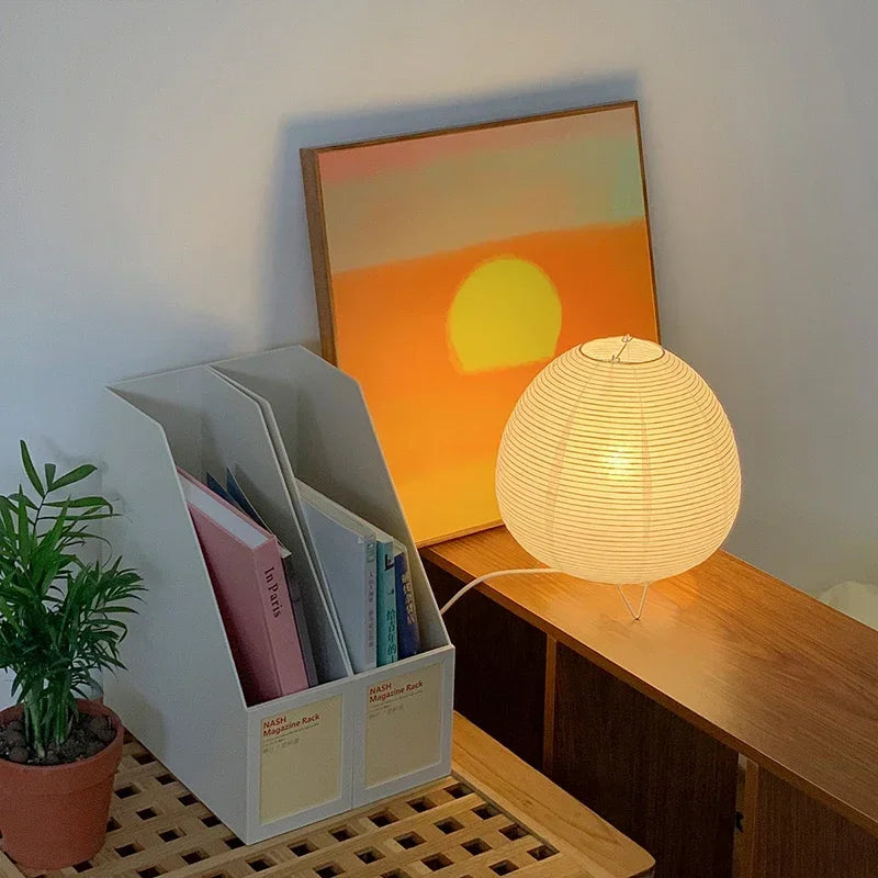Rice Paper Lantern Lamp, Japanese Tripod Table Lamp