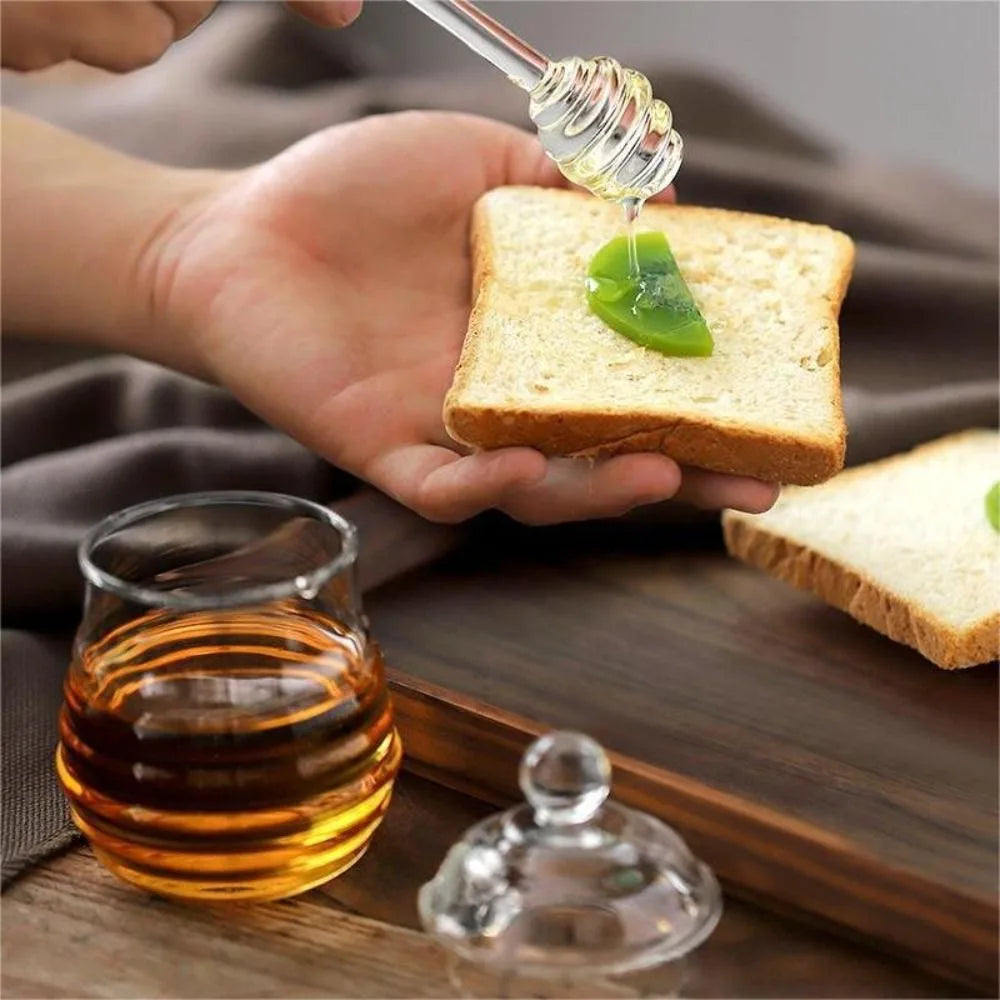 Beehive Glass Honey Pot, Honey Jar with Dipper