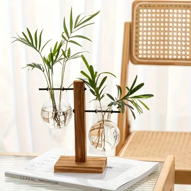 Wooden Propagation Station, 2-Bulb Glass Plant Terrarium Stand